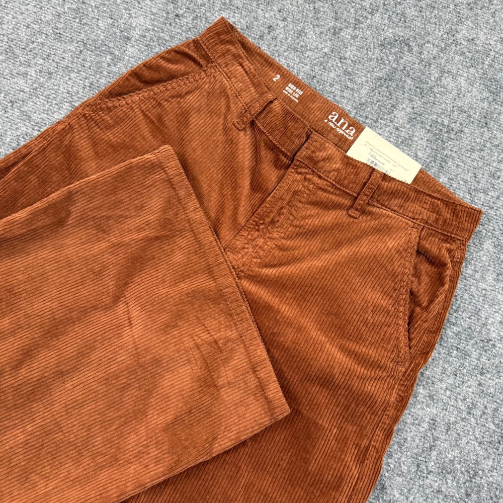 a.n.a Corduroy Pants Size 2 31L Brown High-Rise Wide Leg NWT Women's
